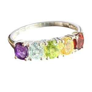 NWT Rainbow Gemstones Sterling Silver Band Ring Size 11